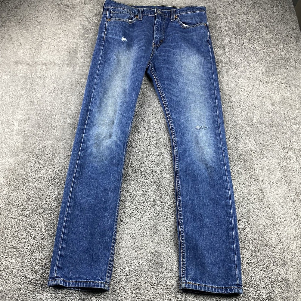 Levis 510 Skinny Jeans Mens 33x28 Blue Medium‎ Wash Mid Rise Distressed